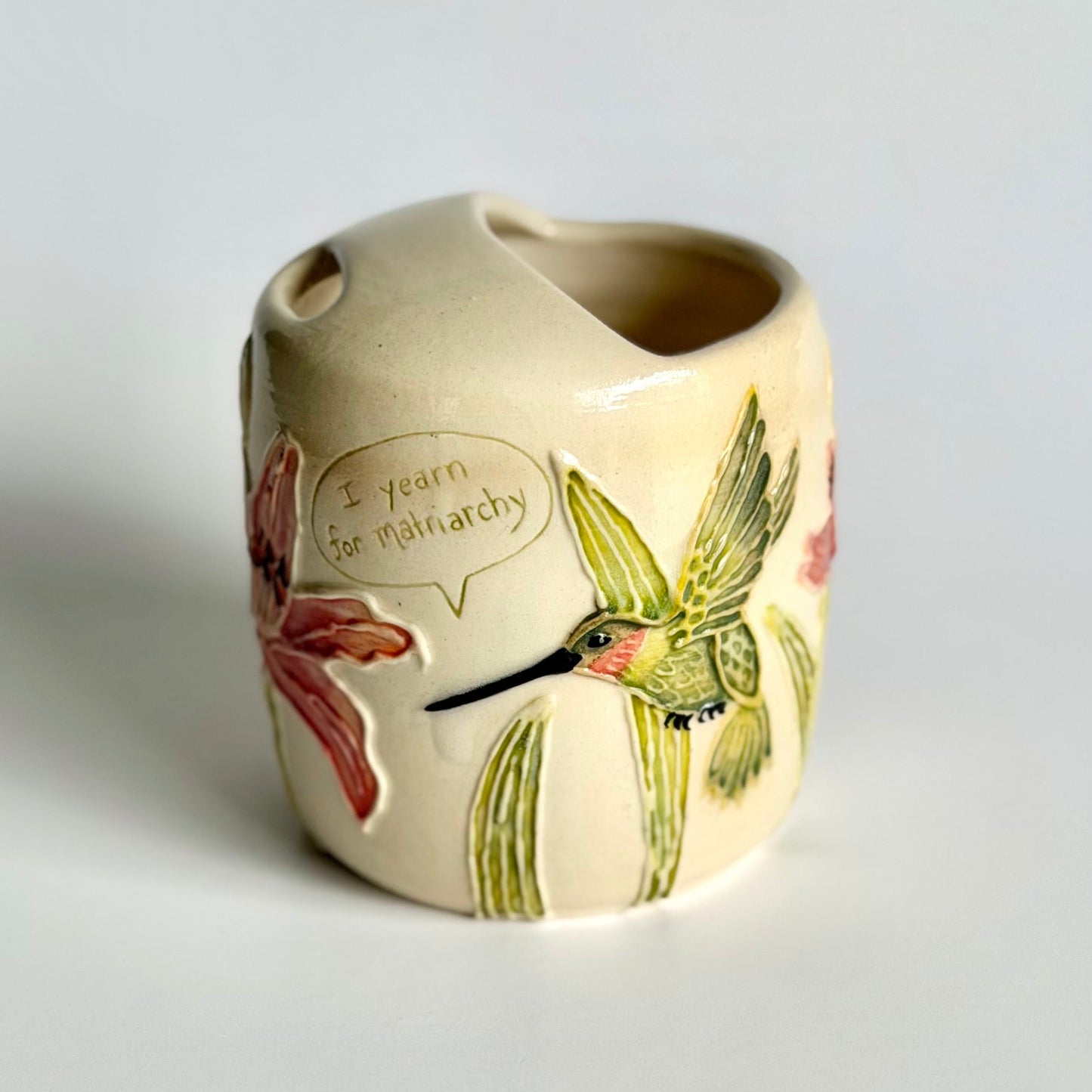 Botanical Travel Cup: Hummingbird & Daylily, " I yearn for matriarchy" #4177