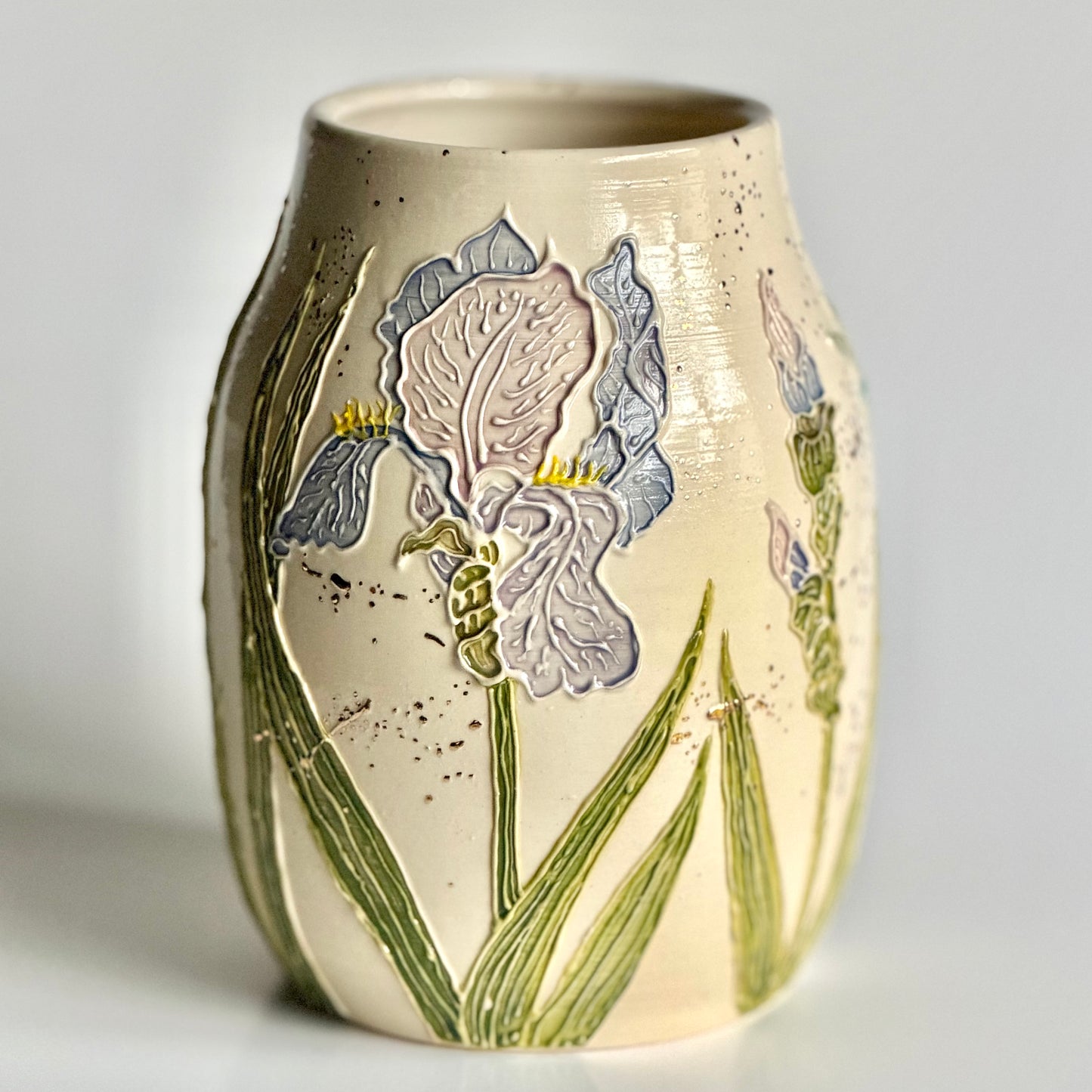 Botanical Vase: Iris & Dragonfly with Gold Accents #4161
