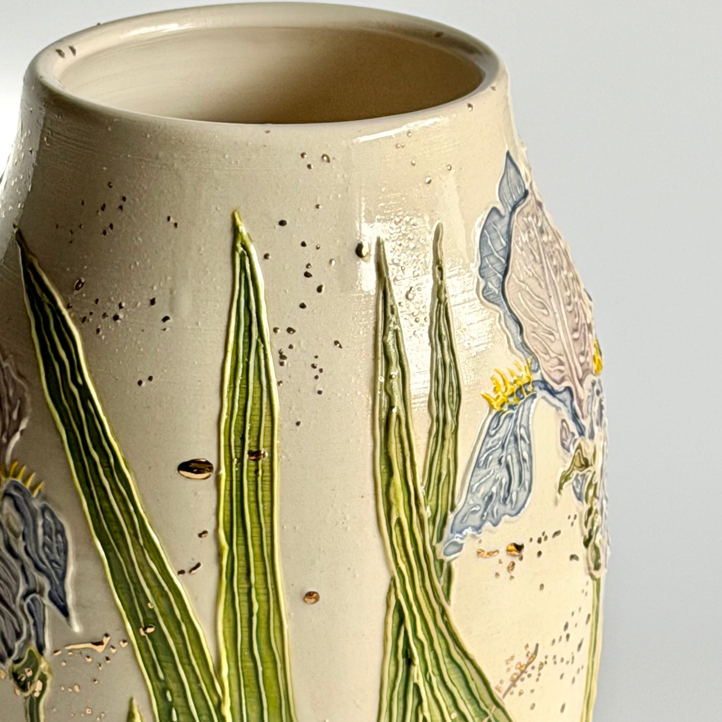 Botanical Vase: Iris & Dragonfly with Gold Accents #4161