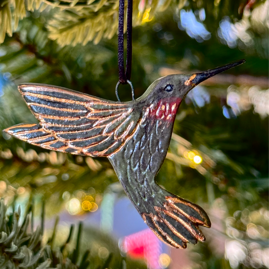 Dark Green Hummingbird Ornament with Gold  #2151