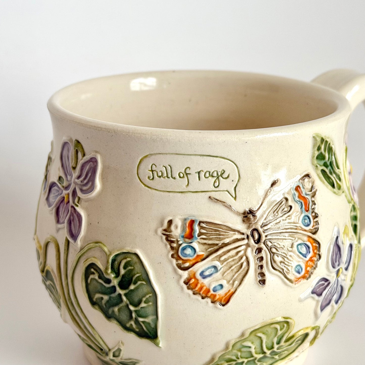Botanical Mug: Buckeye Butterfly & Violet, "full of rage"   #4168