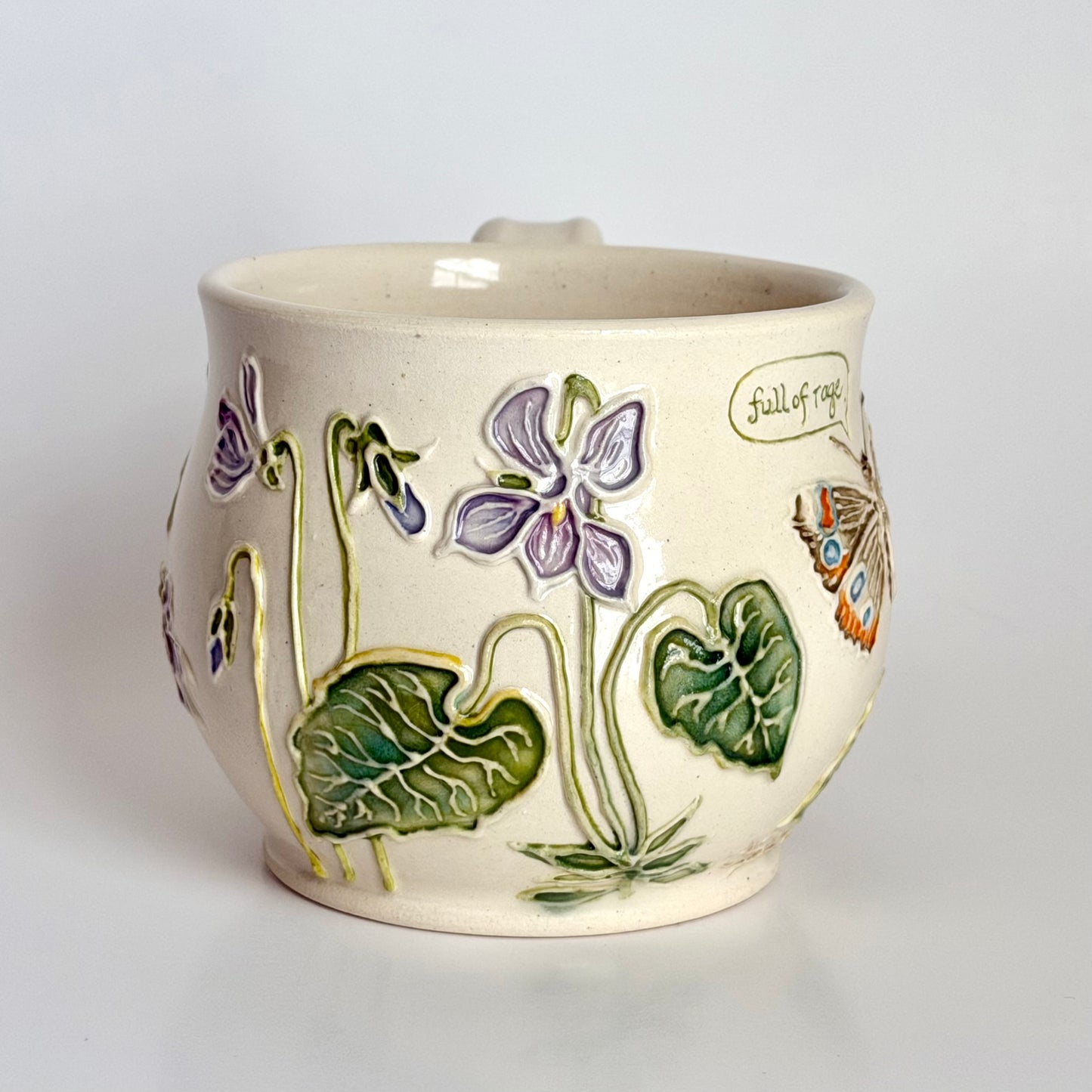 Botanical Mug: Buckeye Butterfly & Violet, "full of rage"   #4168