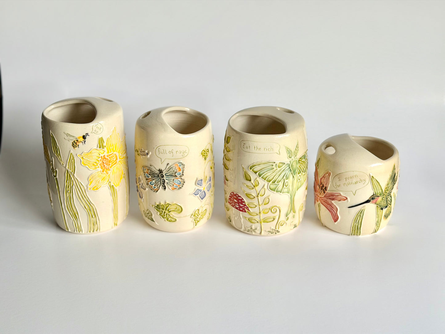 Botanical Travel Cup: Hummingbird & Daylily, " I yearn for matriarchy"  #4177