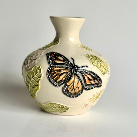 Botanical Vase: Monarch Lifecycle with Gold Accents #4160