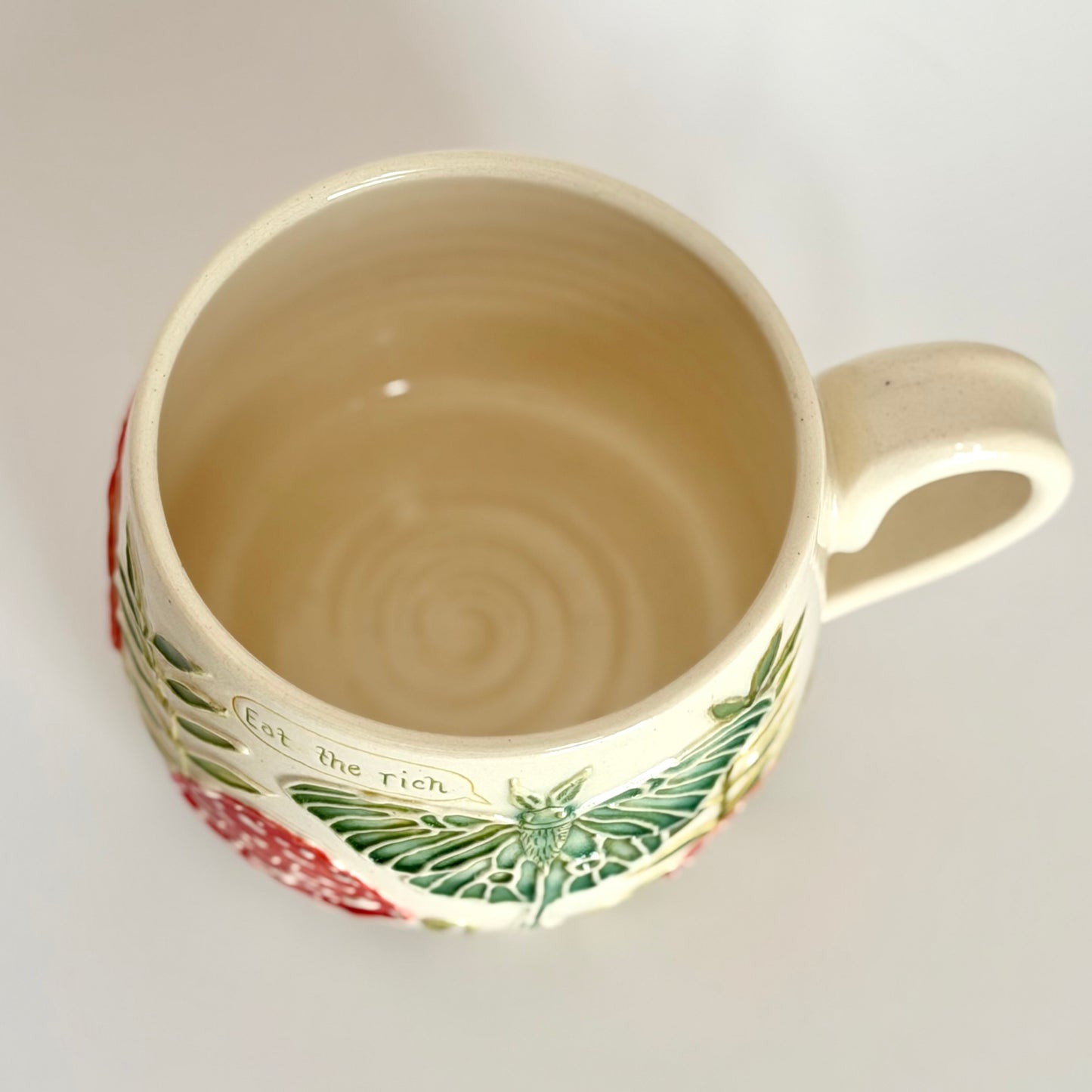 Botanical Mug: Luna Moth & Mushroom, "Eat the rich"  #4167