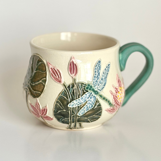 Botanical Mug: Dragonfly & Lotus #4162