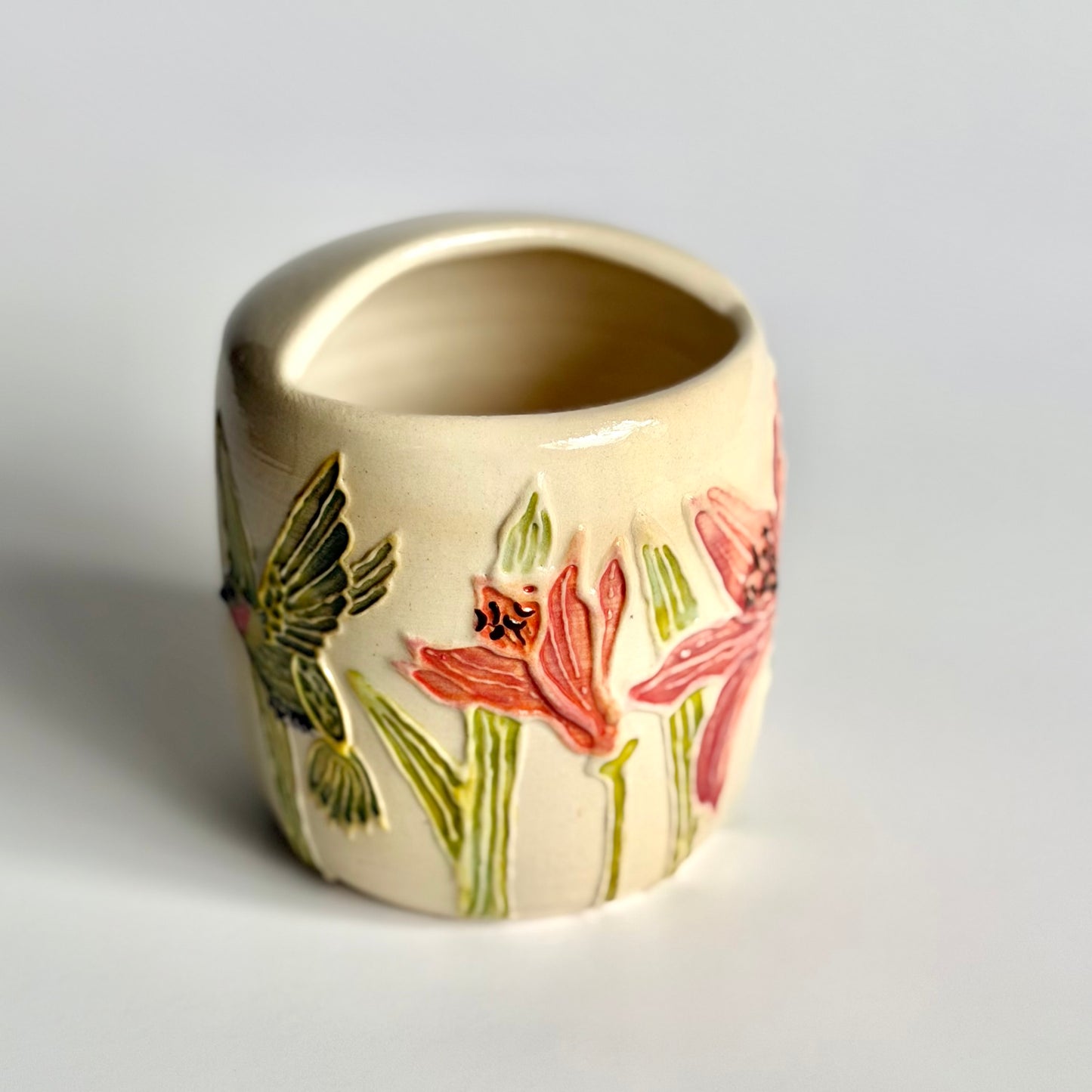 Botanical Travel Cup: Hummingbird & Daylily, " I yearn for matriarchy"  #4177