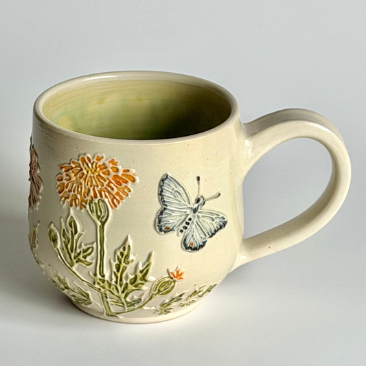 Botanical Mug: Marigold & Eastern Tailed Blue Butterfly #4133