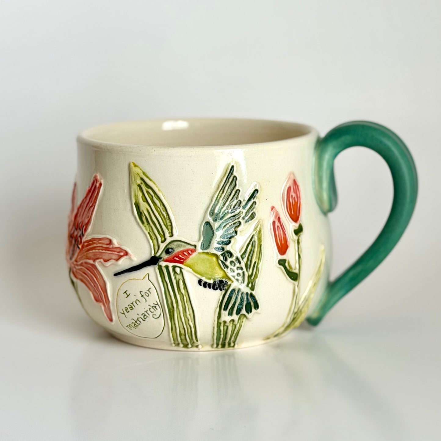 Botanical Mug: Hummingbird & Daylily, " I yearn for matriarchy” #4169
