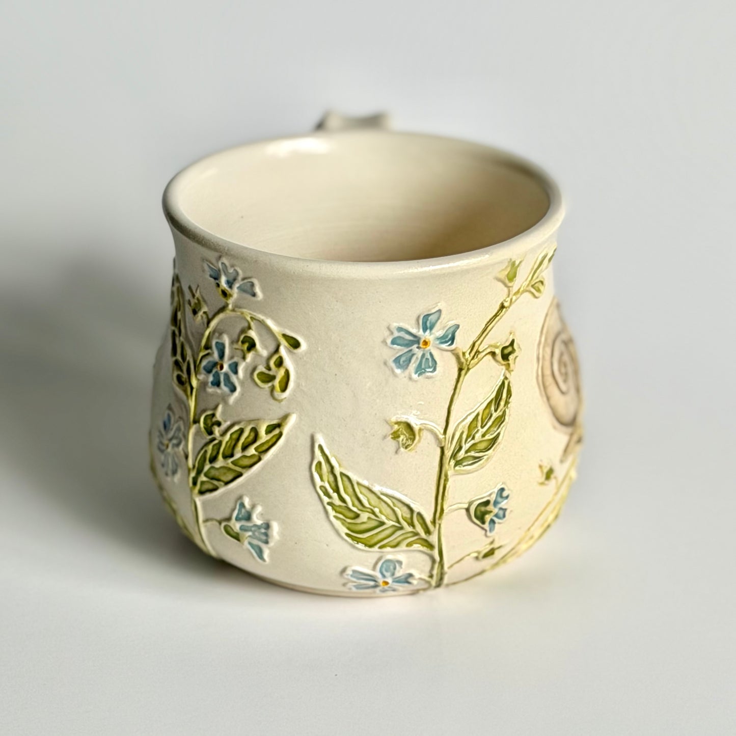 Botanical Mug: Forget-me-not & Snail, " Is he dead yet?" #4171