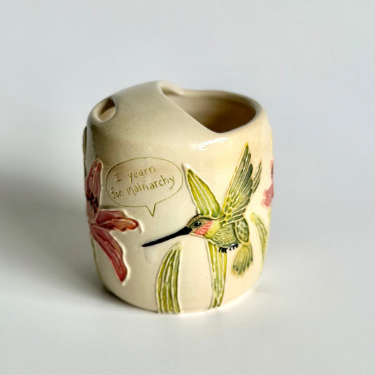 Botanical Travel Cup: Hummingbird & Daylily, " I yearn for matriarchy"  #4177