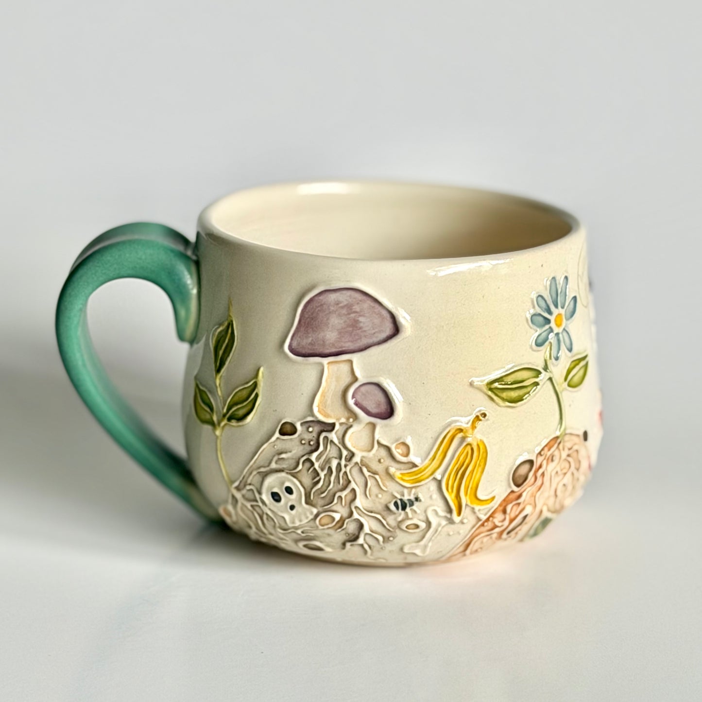Botanical Mug: Earthworm & Ladybug, "compost the patriarchy" & "ladies first" #4173