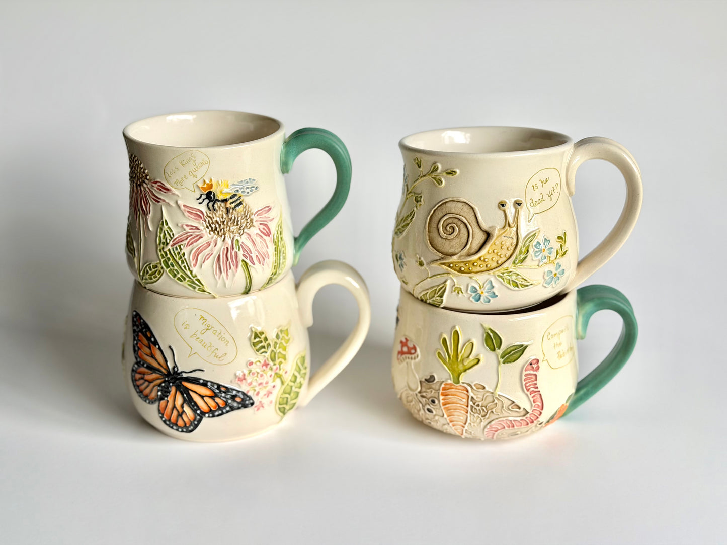Botanical Mug: Earthworm & Ladybug, "compost the patriarchy" & "ladies first" #4173