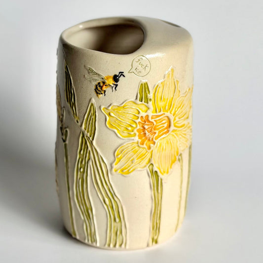 Botanical Travel Cup: Honeybee & Daffodil, "fuck ice" #4174