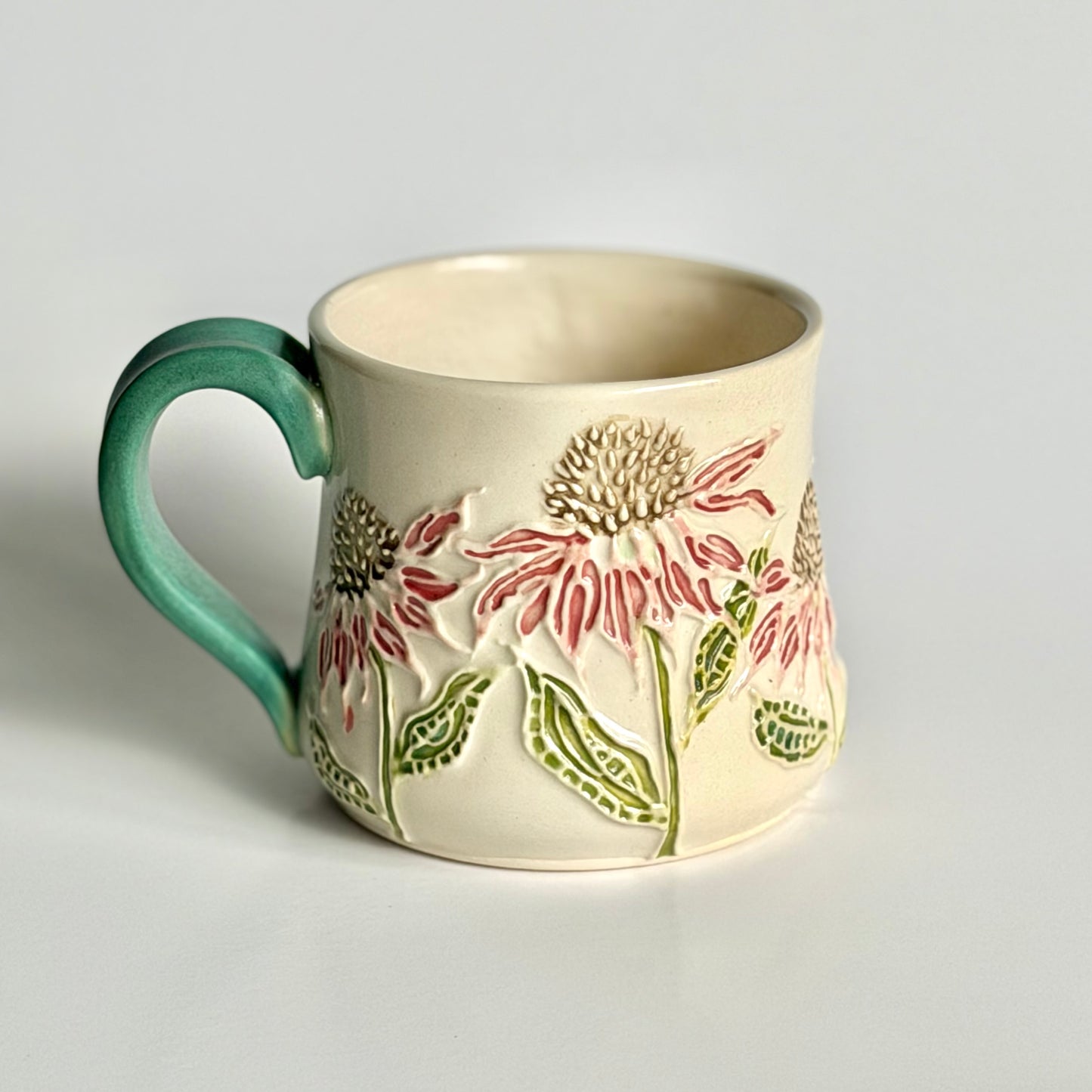 Botanical Mug: Coneflower & Bumblebee, "less kings, more queens" #4172