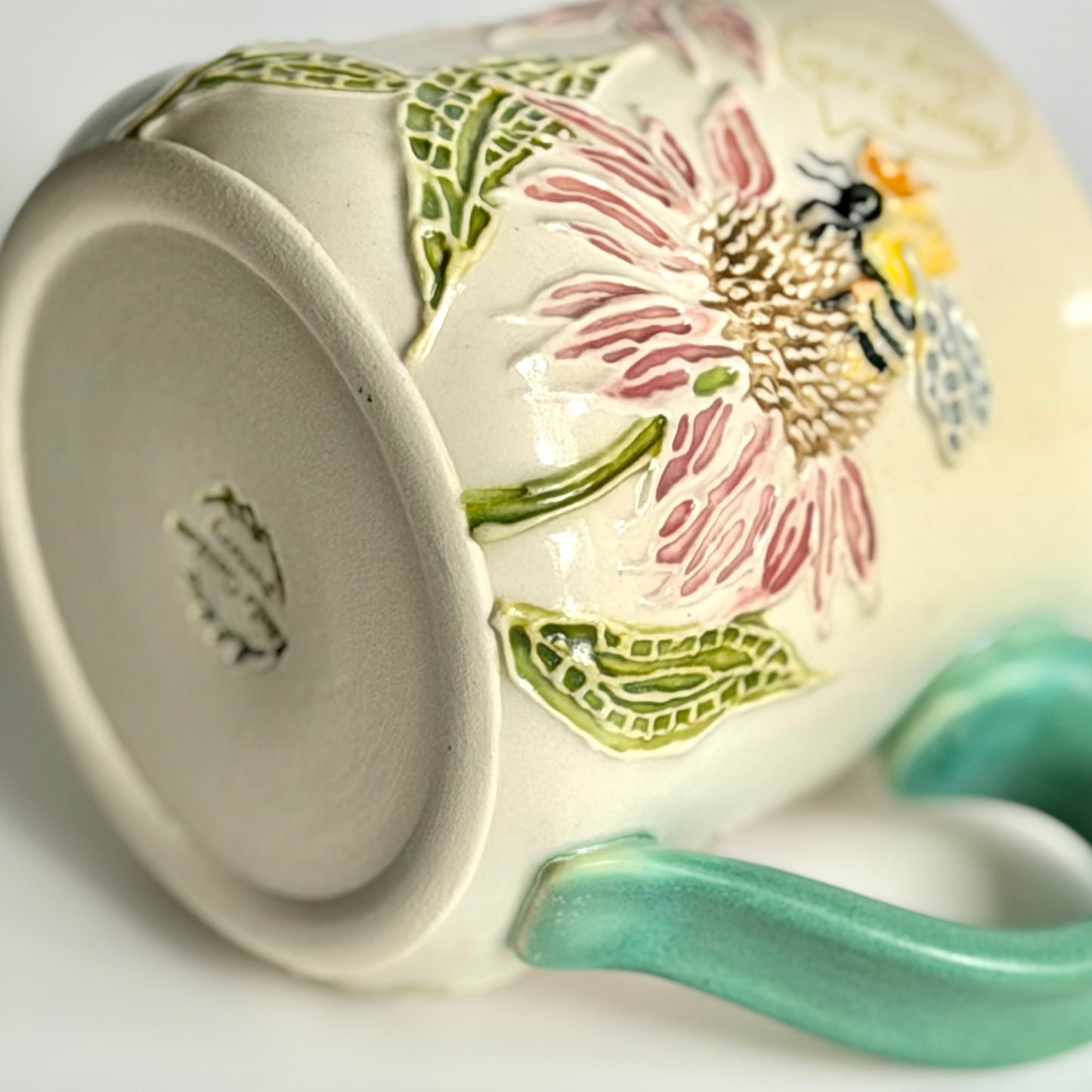Botanical Mug: Coneflower & Bumblebee, "less kings, more queens" #4172