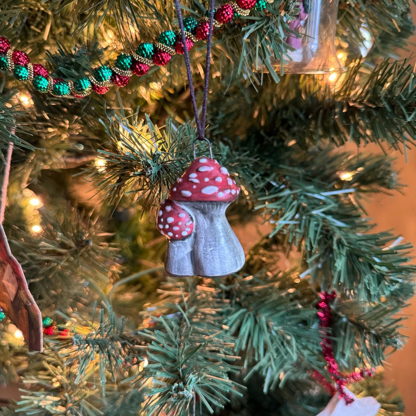 Double Mushroom Ornament - Dark  #2075