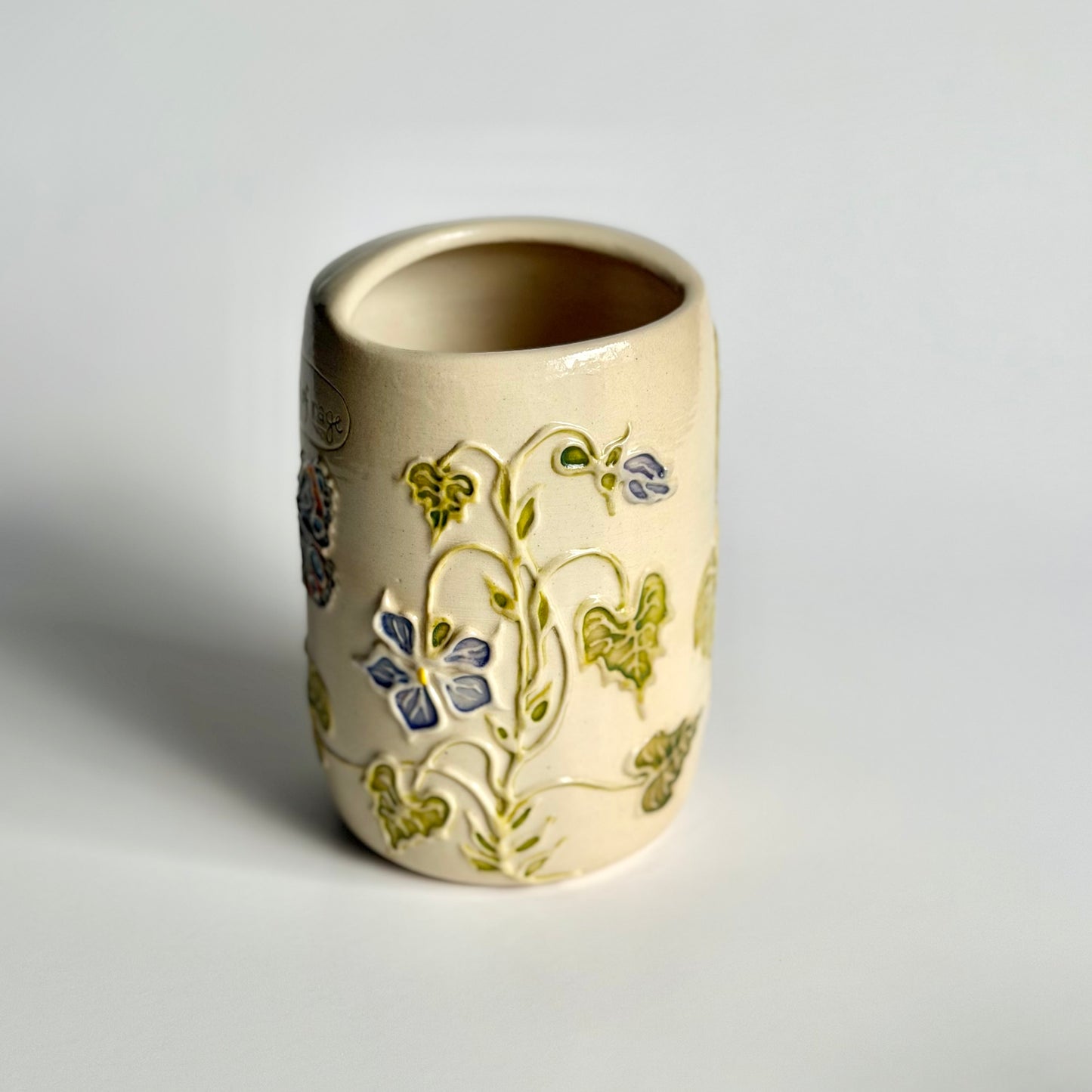 Botanical Travel Cup: Buckeye butterfly & Violets, "full of rage" #4176