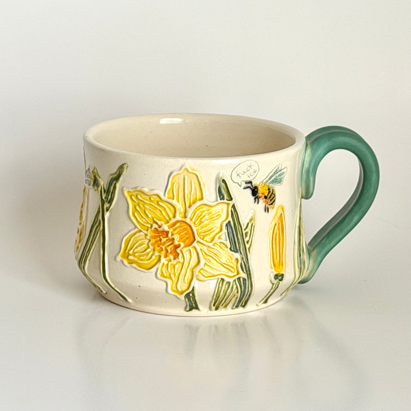 Botanical Mug: Honeybee & Daffodil  "Fuck Ice"  #4166
