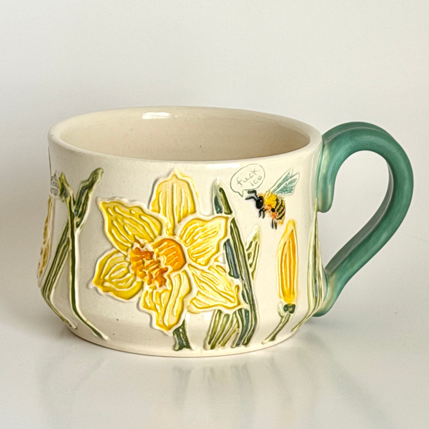 Botanical Mug: Honeybee & Daffodil  "Fuck Ice"  #4166