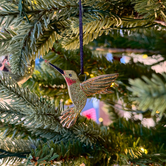Green Hummingbird Ornament with Gold  #2152