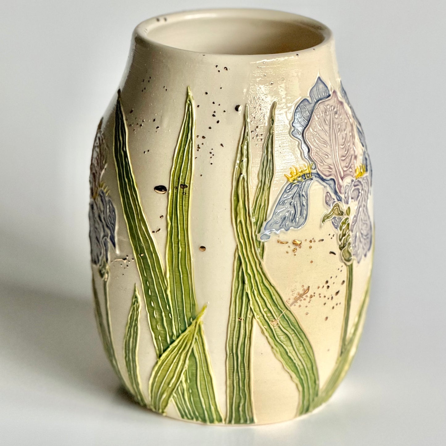 Botanical Vase: Iris & Dragonfly with Gold Accents #4161