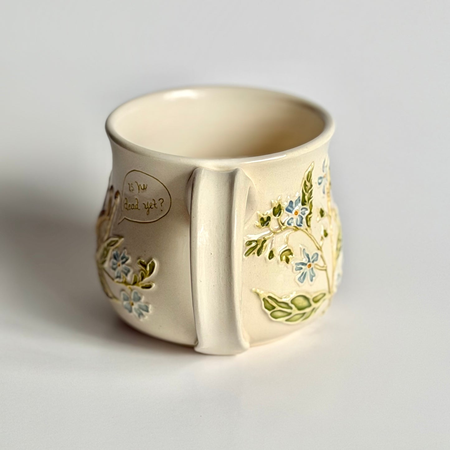 Botanical Mug: Forget-me-not & Snail, " Is he dead yet?" #4171