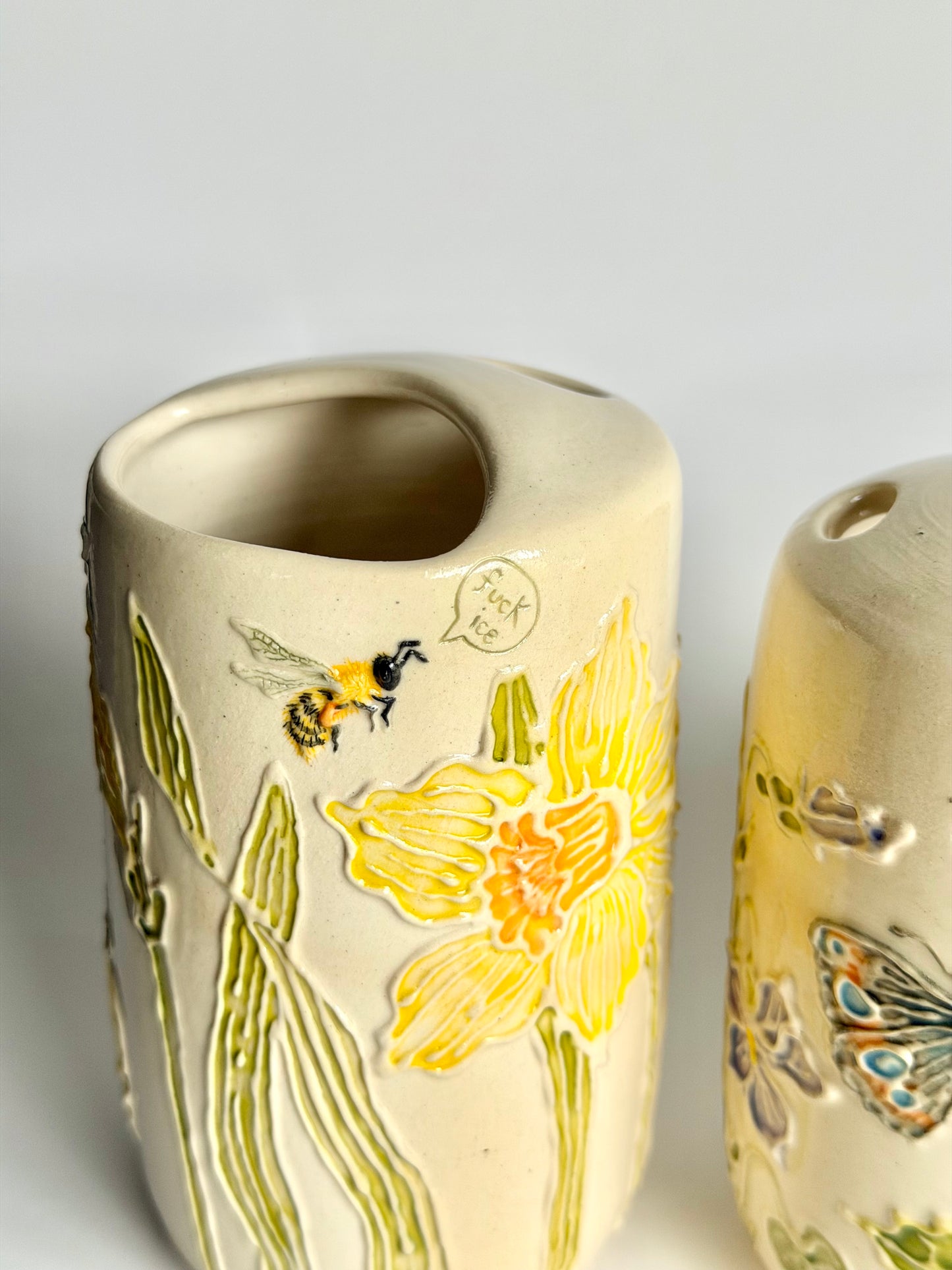 Botanical Travel Cup: Honeybee & Daffodil, "fuck ice" #4174