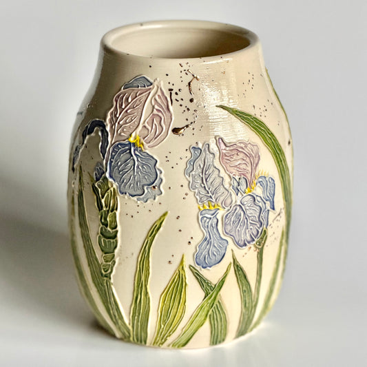 Botanical Vase: Iris & Dragonfly with Gold Accents #4161