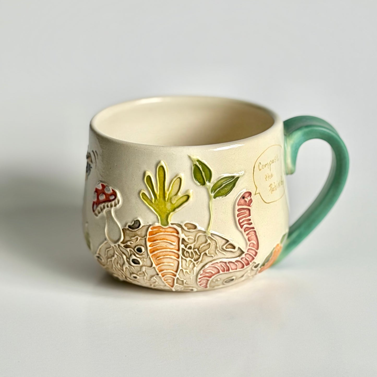 Botanical Mug: Earthworm & Ladybug, "compost the patriarchy" & "ladies first" #4173