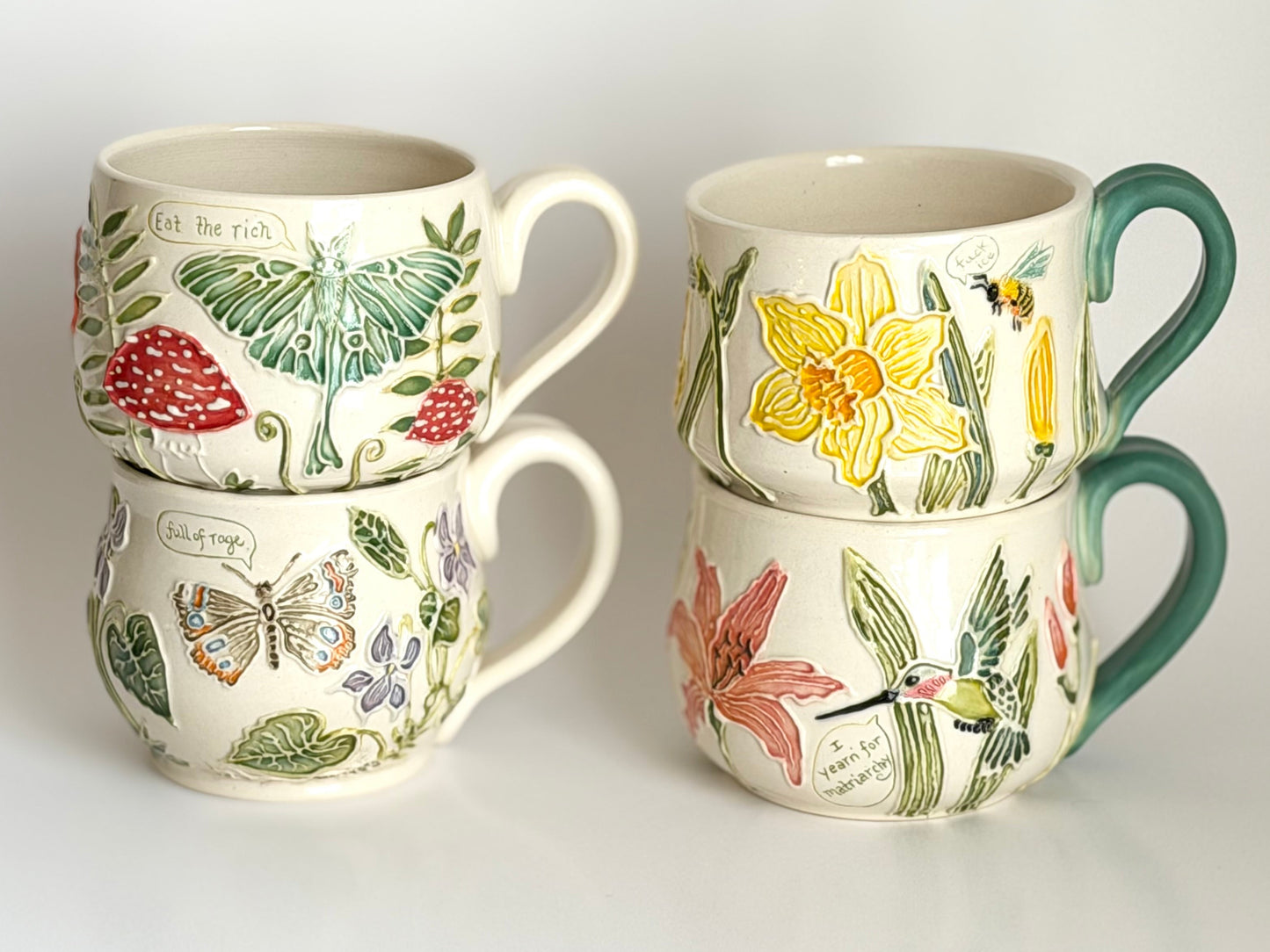 Botanical Mug: Hummingbird & Daylily, " I yearn for matriarchy” #4169